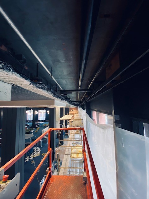 another view of the scaffolding in area of campus building where the heating pipes were being replaced by Metro Group