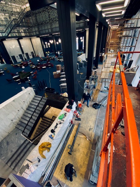 scaffolding in area of campus building where the heating pipes were being replaced by Metro Group